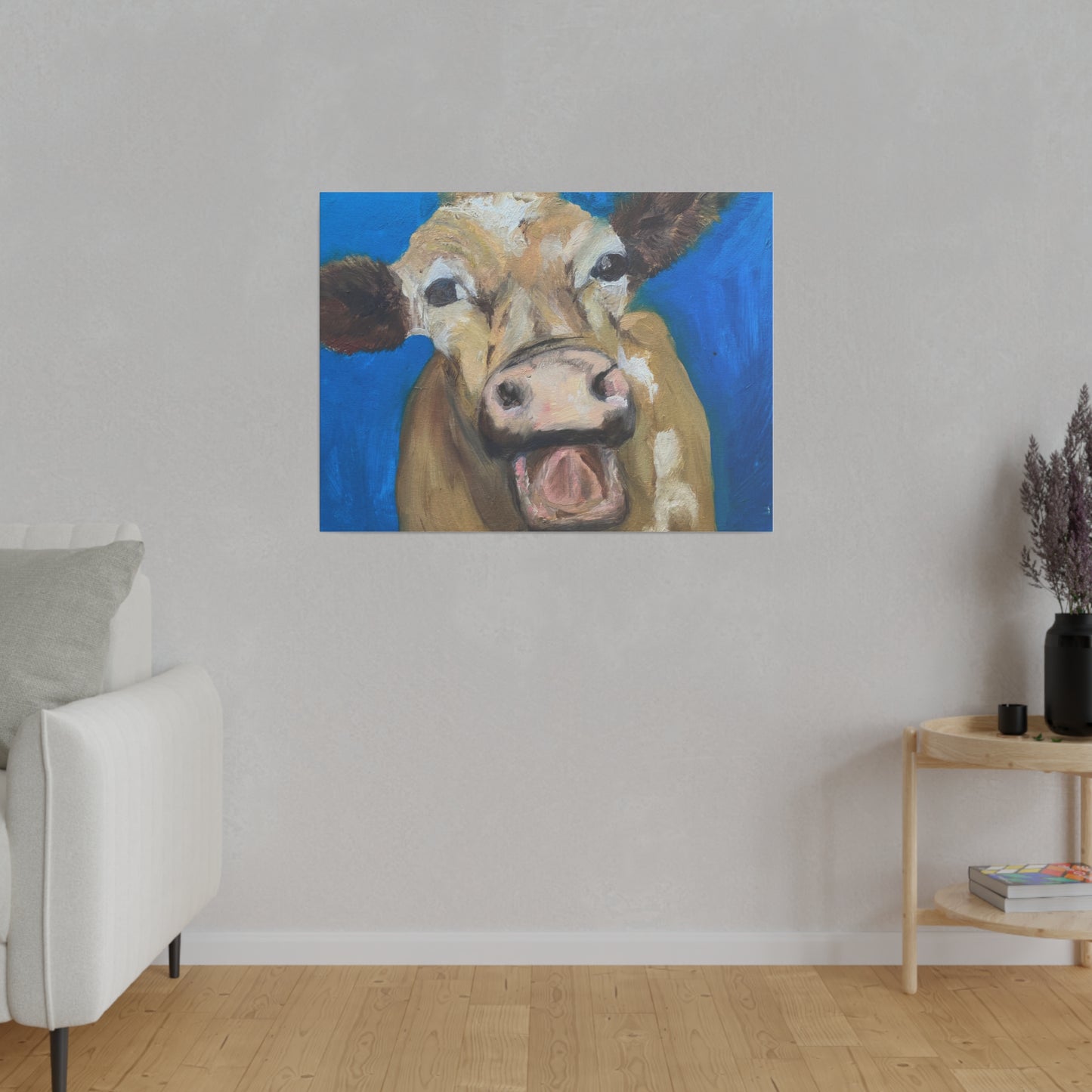 Happy Cow     Oil painting print Matte Canvas, Stretched, 0.75"