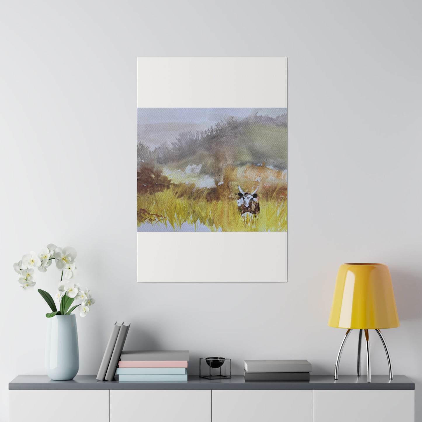 Autumn Landscape with a Tetford Longhorn Cow Matte Canvas, Stretched, 0.75"