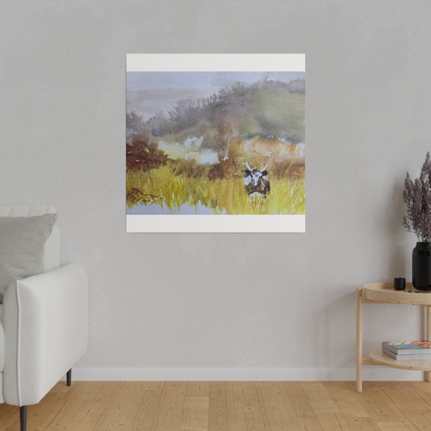 Autumn Landscape with a Tetford Longhorn Cow Matte Canvas, Stretched, 0.75"