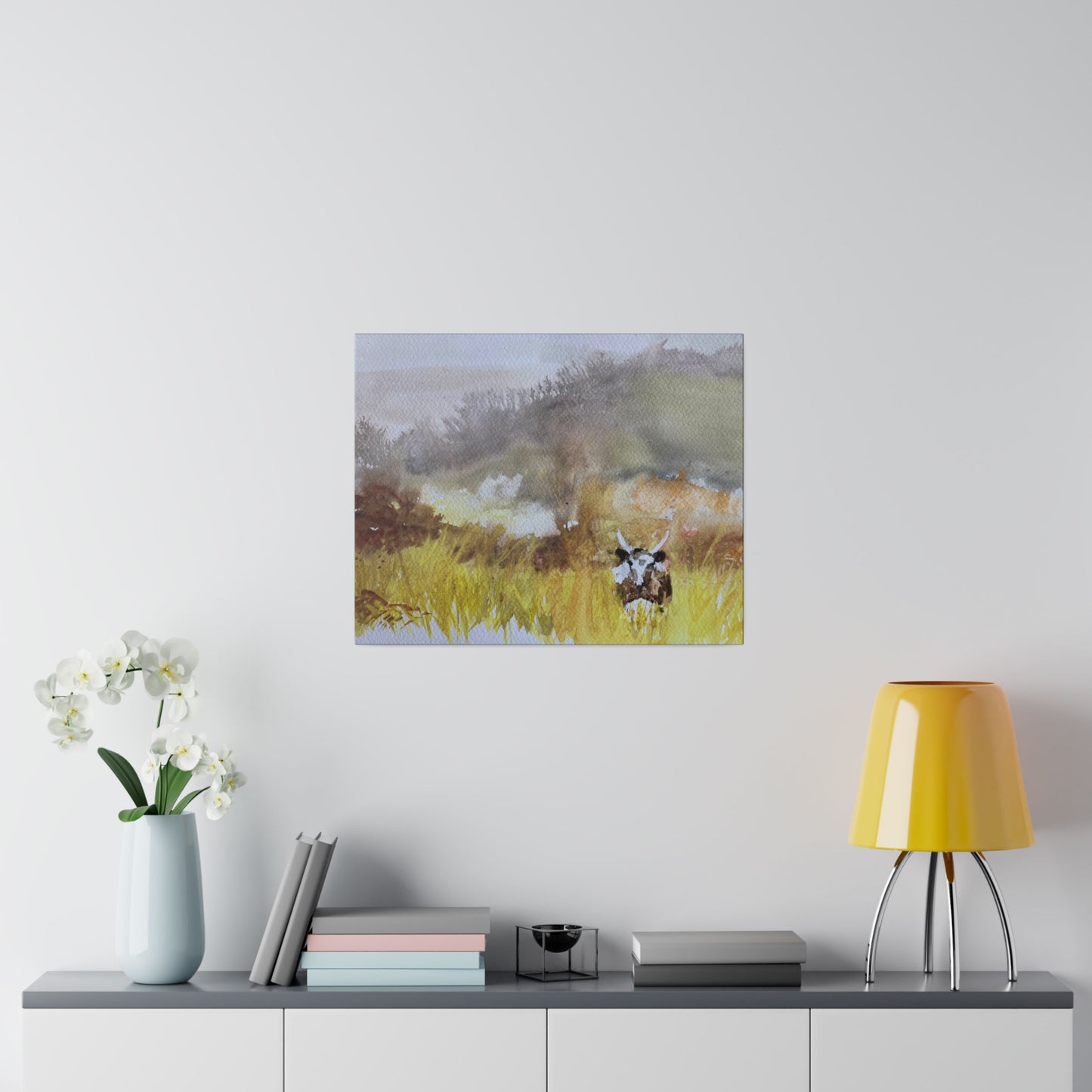 Autumn Landscape with a Tetford Longhorn Cow Matte Canvas, Stretched, 0.75"