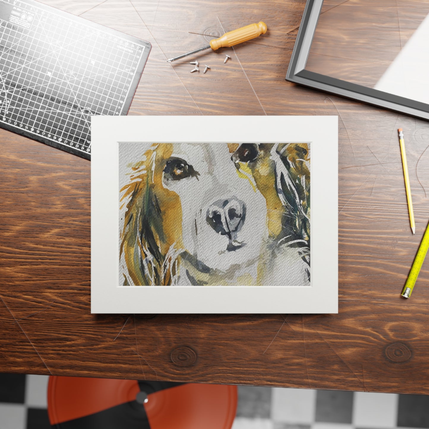 Dog protrait in water colour Fine Art Prints (Passepartout Paper Frame)