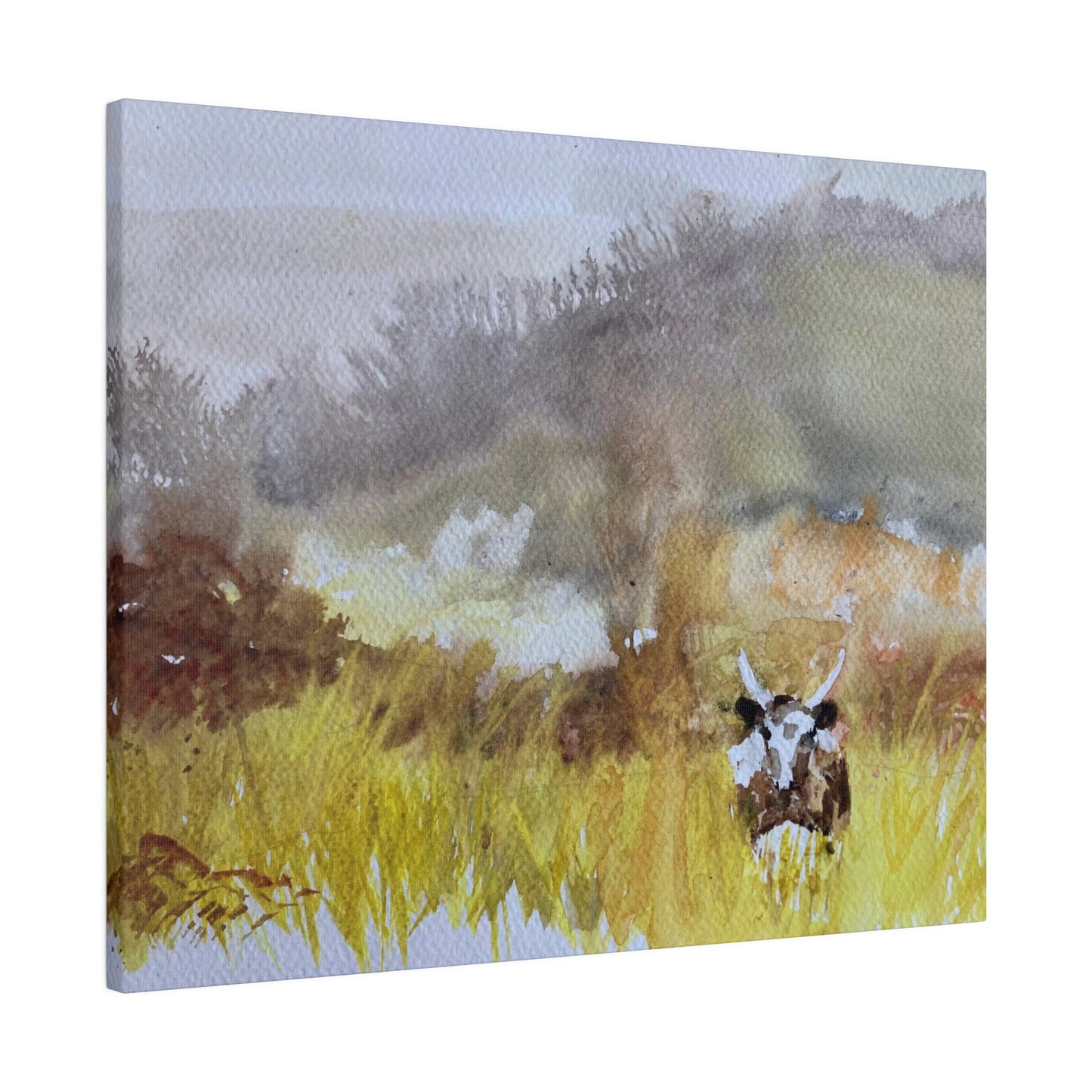 Autumn Landscape with a Tetford Longhorn Cow Matte Canvas, Stretched, 0.75"