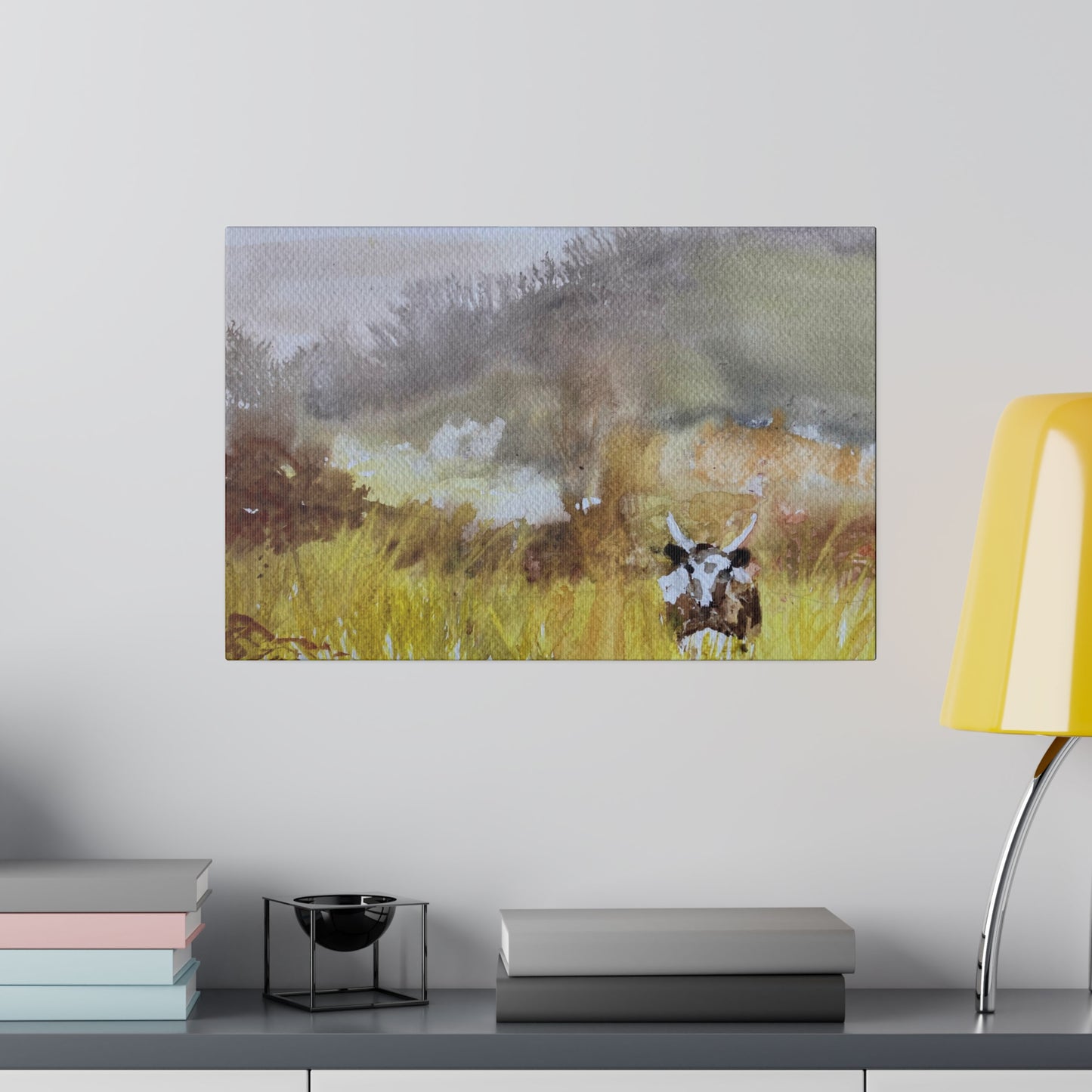 Autumn Landscape with a Tetford Longhorn Cow Matte Canvas, Stretched, 0.75"