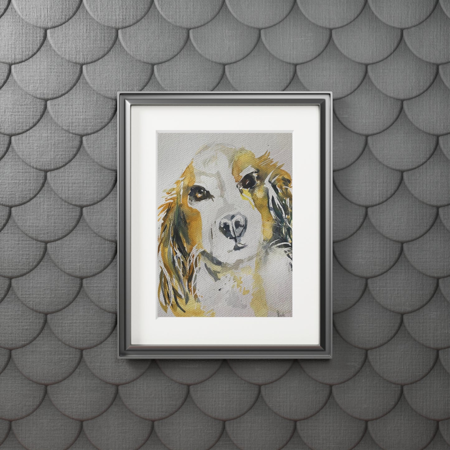 Dog protrait in water colour Fine Art Prints (Passepartout Paper Frame)