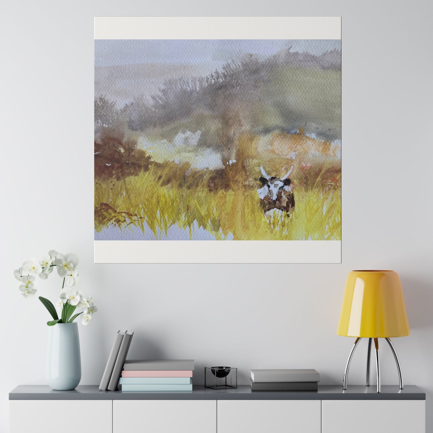 Autumn Landscape with a Tetford Longhorn Cow Matte Canvas, Stretched, 0.75"