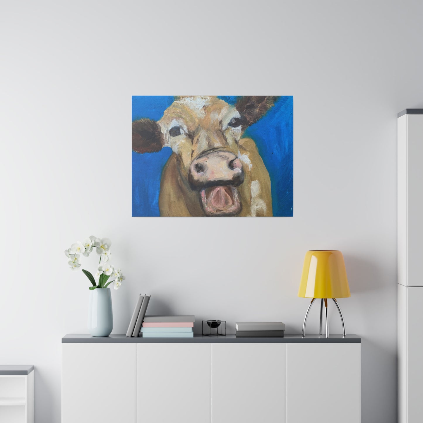 Happy Cow     Oil painting print Matte Canvas, Stretched, 0.75"