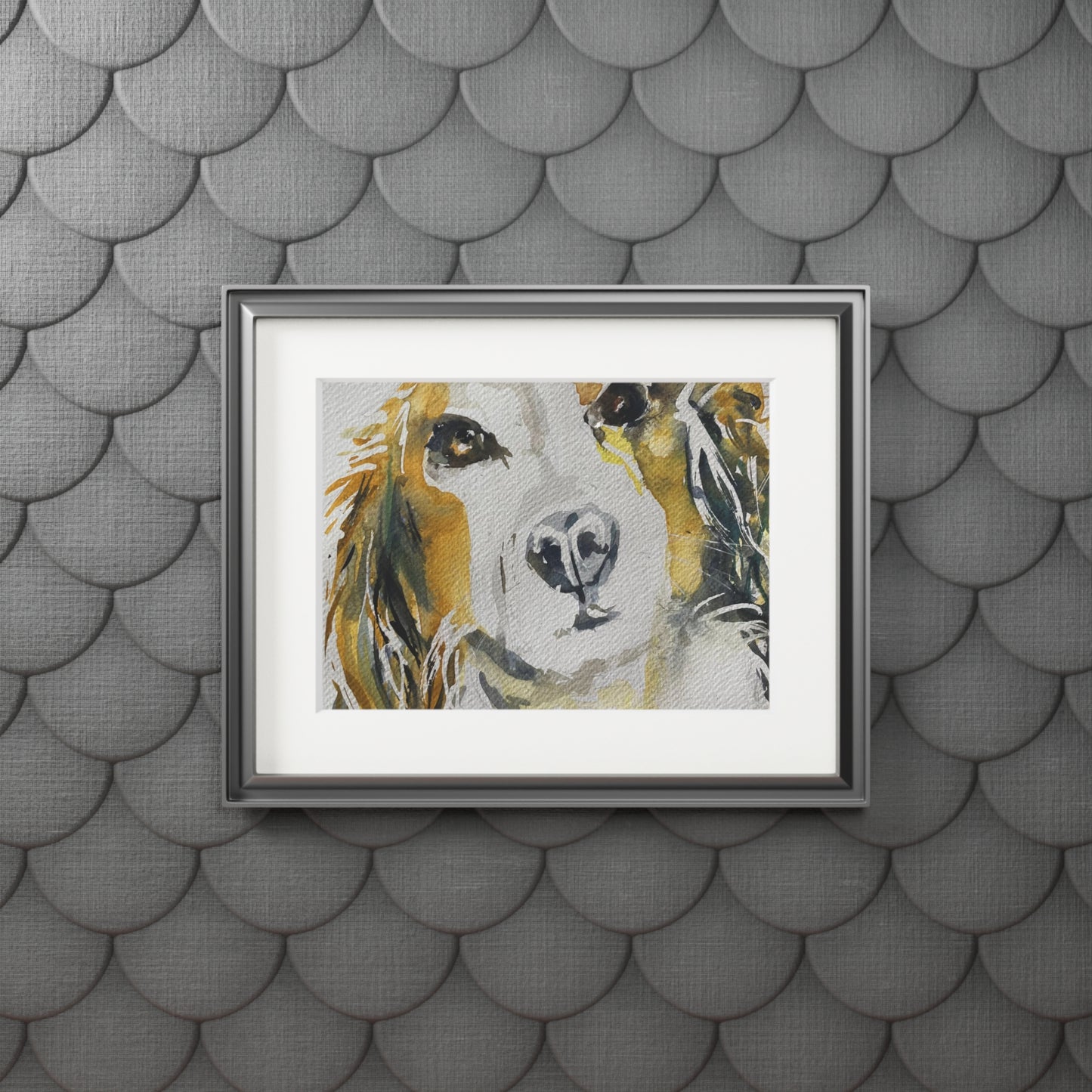 Dog protrait in water colour Fine Art Prints (Passepartout Paper Frame)