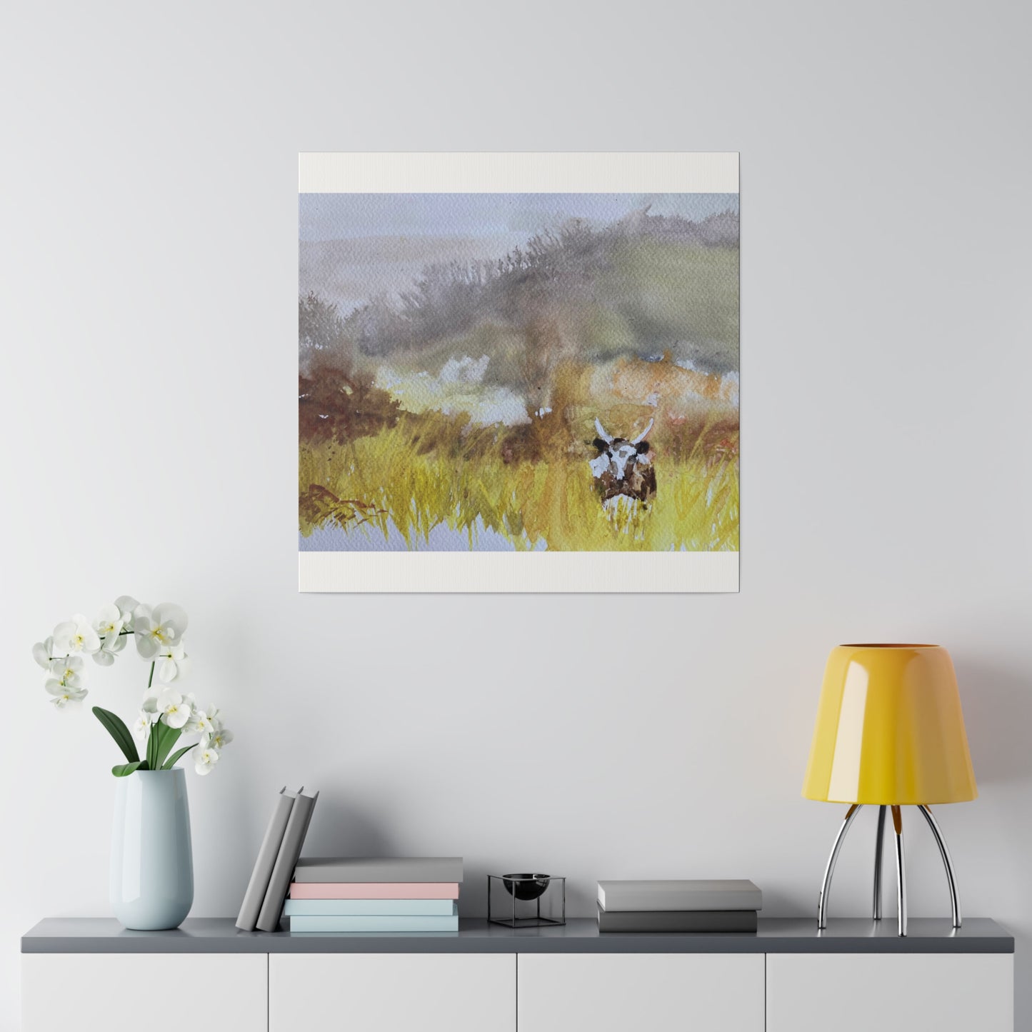 Autumn Landscape with a Tetford Longhorn Cow Matte Canvas, Stretched, 0.75"