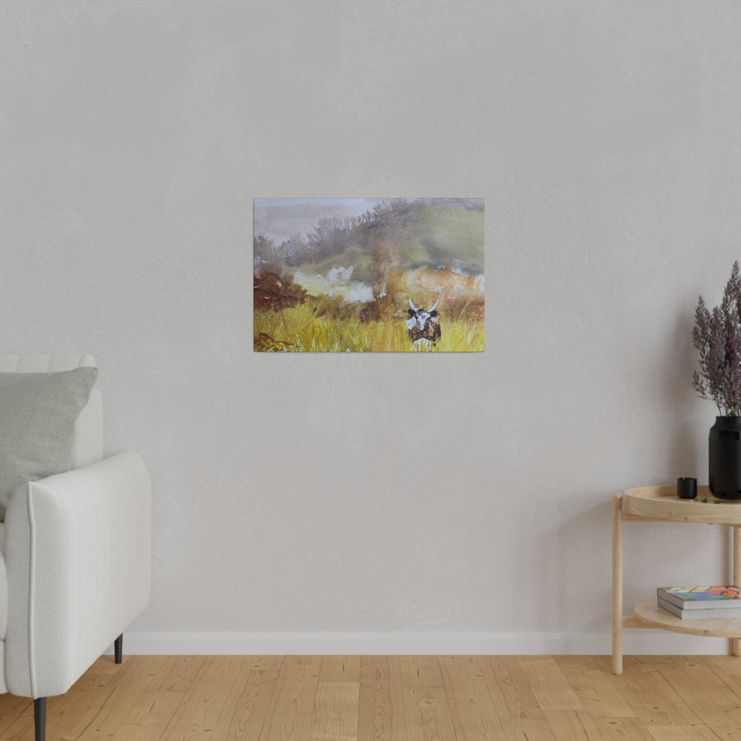 Autumn Landscape with a Tetford Longhorn Cow Matte Canvas, Stretched, 0.75"