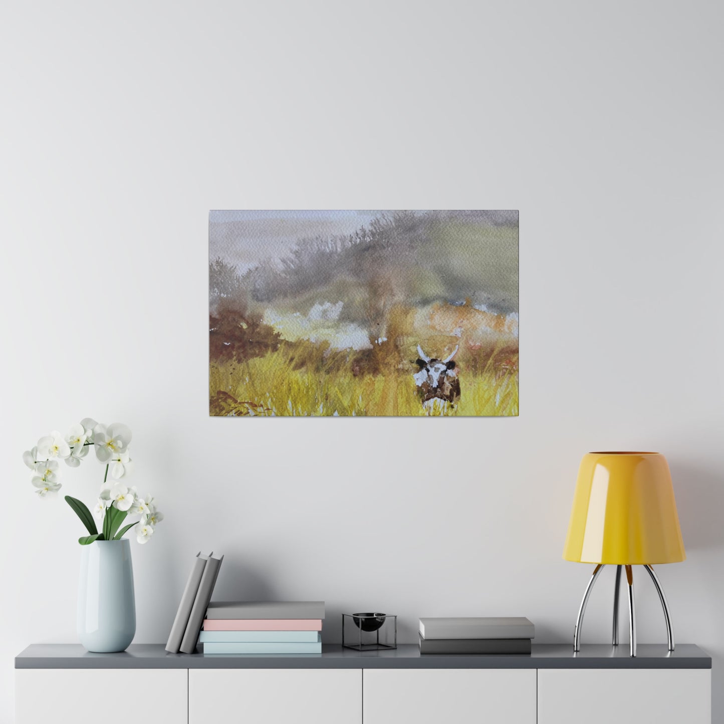 Autumn Landscape with a Tetford Longhorn Cow Matte Canvas, Stretched, 0.75"