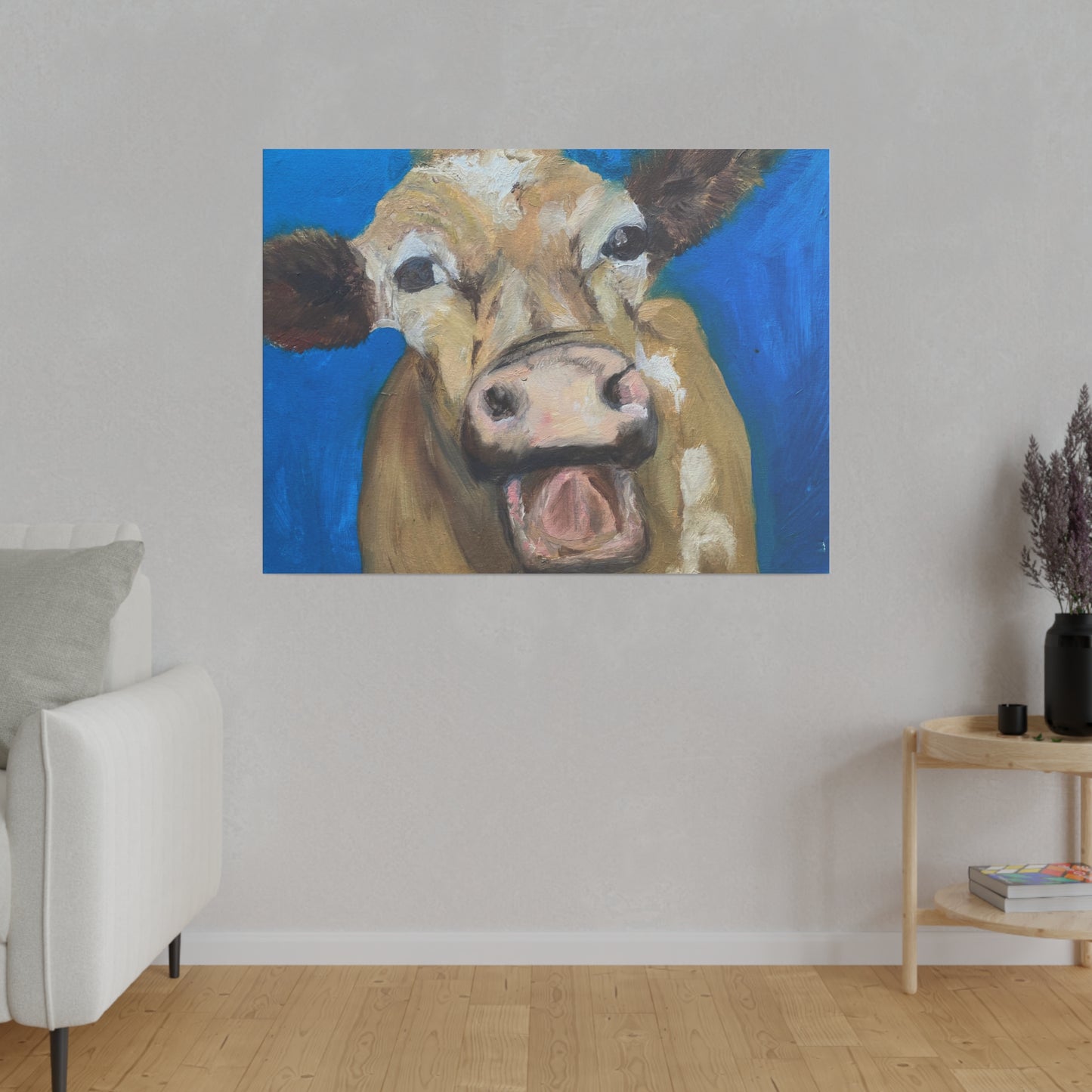 Happy Cow     Oil painting print Matte Canvas, Stretched, 0.75"