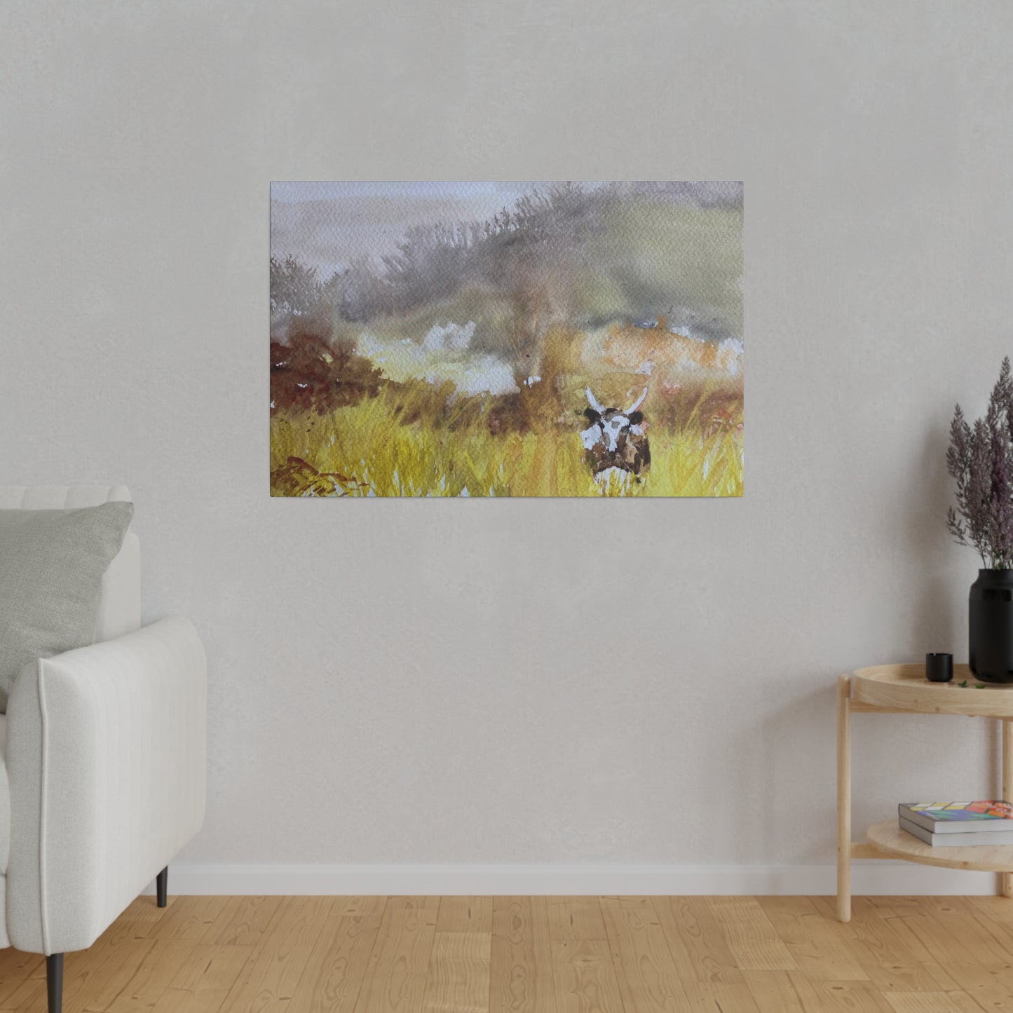 Autumn Landscape with a Tetford Longhorn Cow Matte Canvas, Stretched, 0.75"