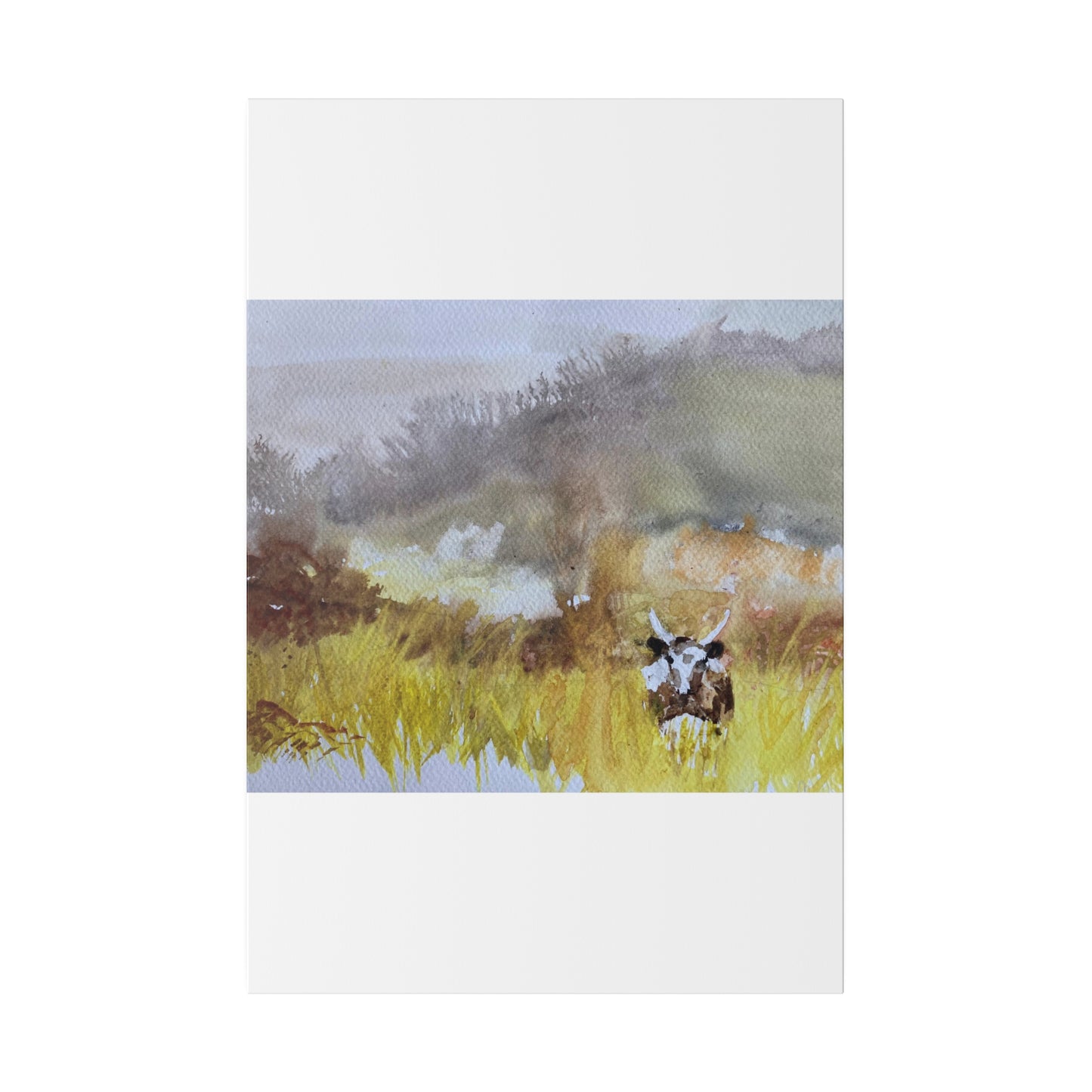 Autumn Landscape with a Tetford Longhorn Cow Matte Canvas, Stretched, 0.75"