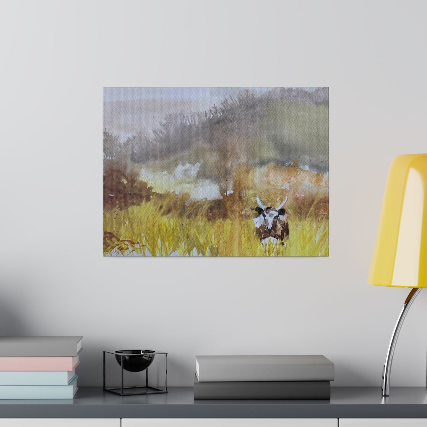 Autumn Landscape with a Tetford Longhorn Cow Matte Canvas, Stretched, 0.75"