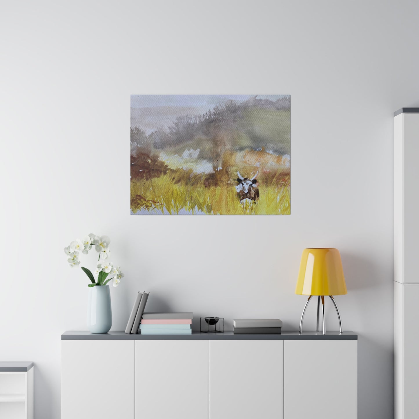 Autumn Landscape with a Tetford Longhorn Cow Matte Canvas, Stretched, 0.75"