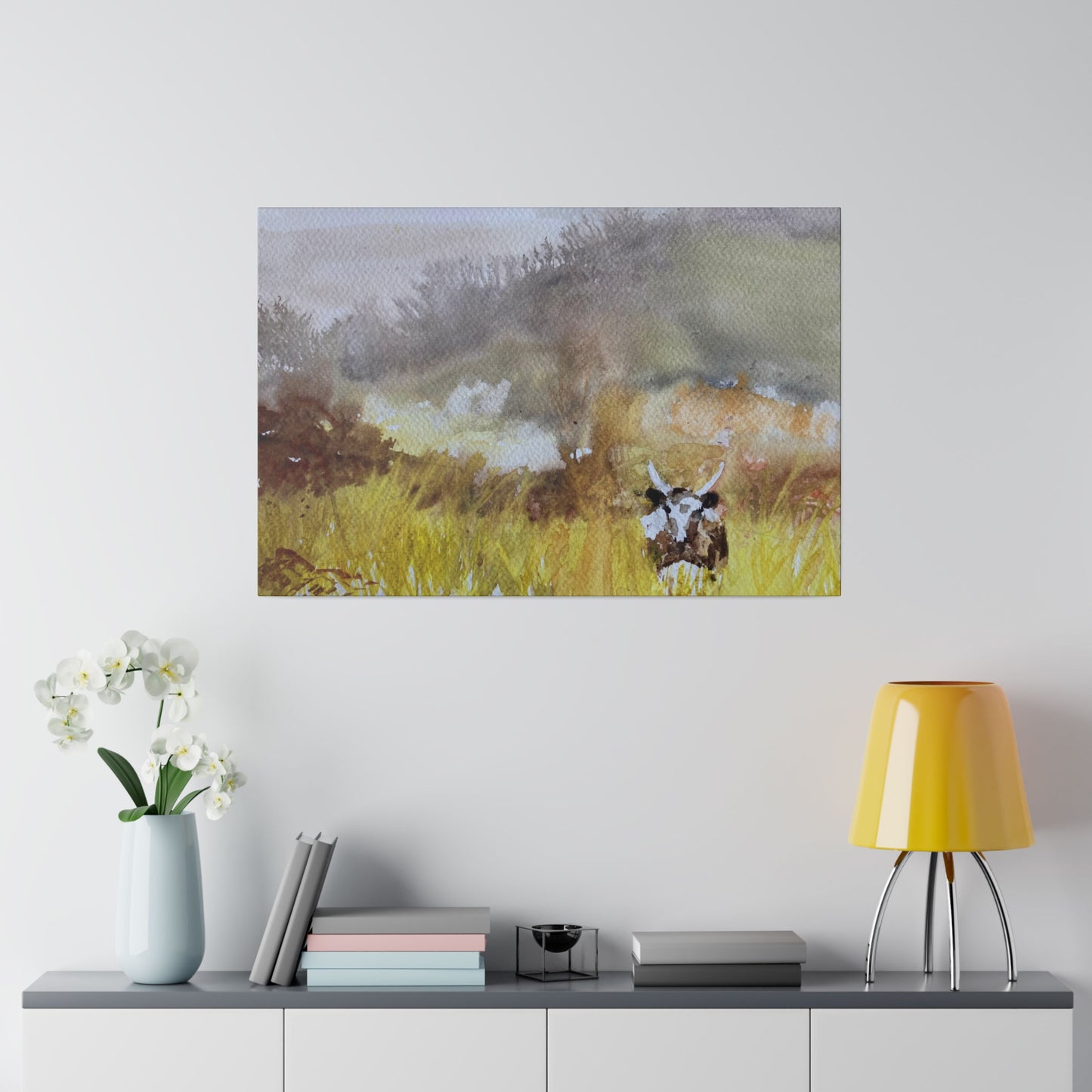 Autumn Landscape with a Tetford Longhorn Cow Matte Canvas, Stretched, 0.75"