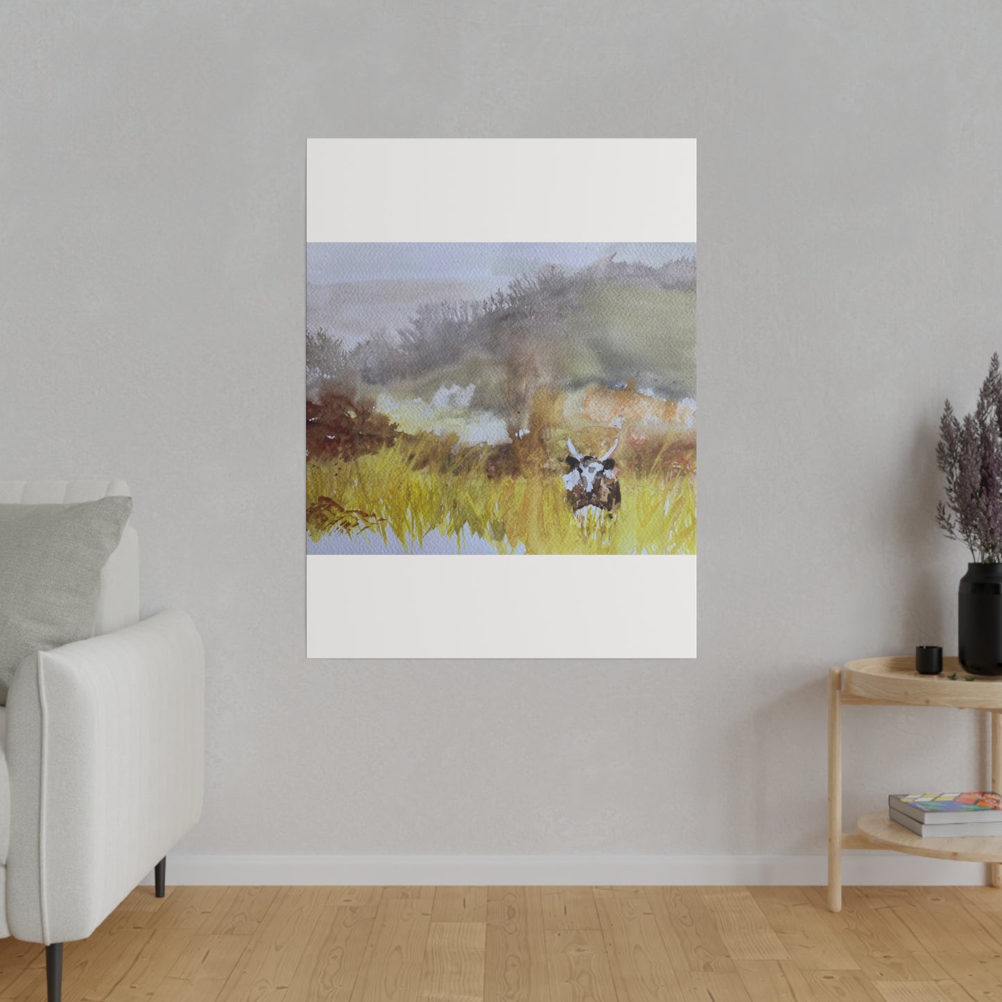 Autumn Landscape with a Tetford Longhorn Cow Matte Canvas, Stretched, 0.75"