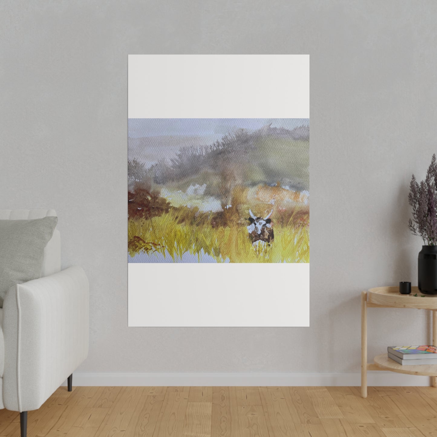 Autumn Landscape with a Tetford Longhorn Cow Matte Canvas, Stretched, 0.75"