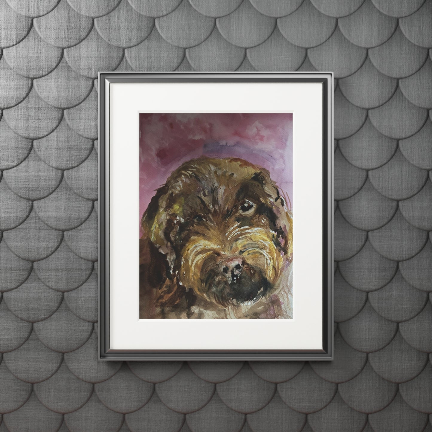 Dark tan Cockapoo dog  Fine Art Prints (Passepartout Paper Frame)