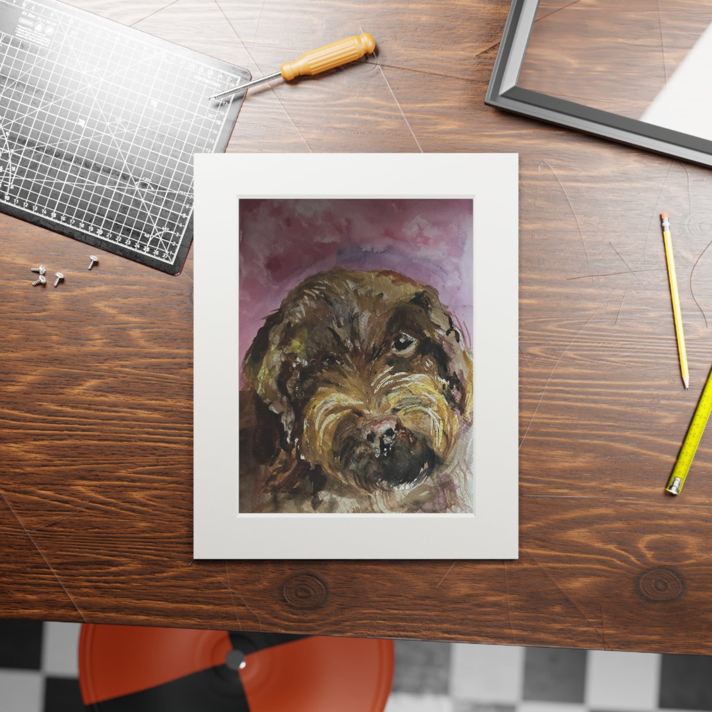 Dark tan Cockapoo dog  Fine Art Prints (Passepartout Paper Frame)