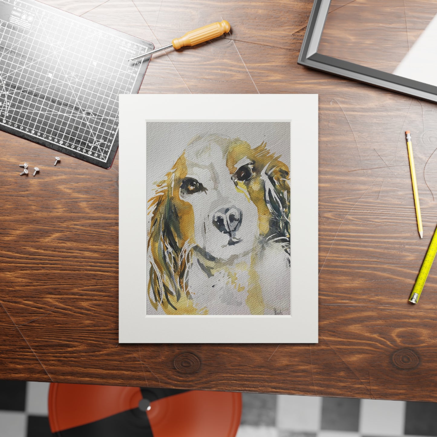 Dog protrait in water colour Fine Art Prints (Passepartout Paper Frame)