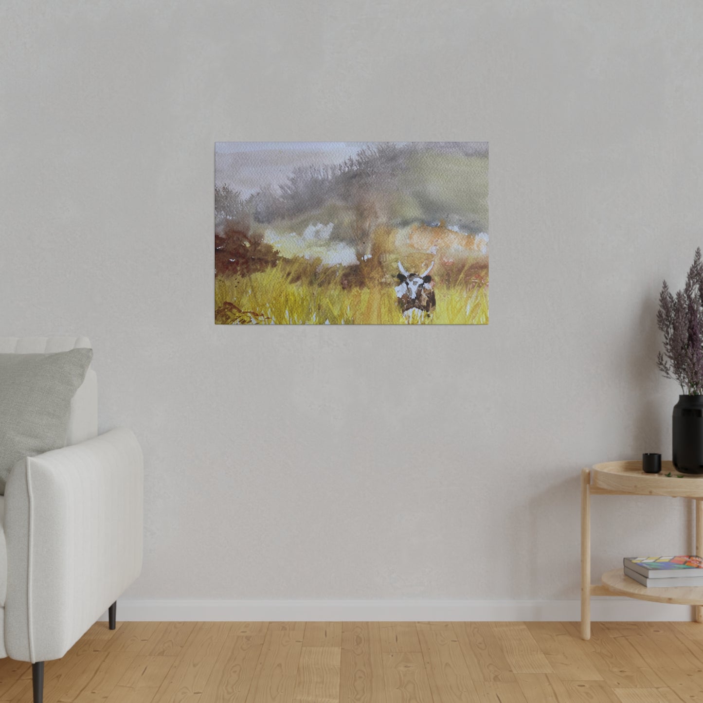 Autumn Landscape with a Tetford Longhorn Cow Matte Canvas, Stretched, 0.75"