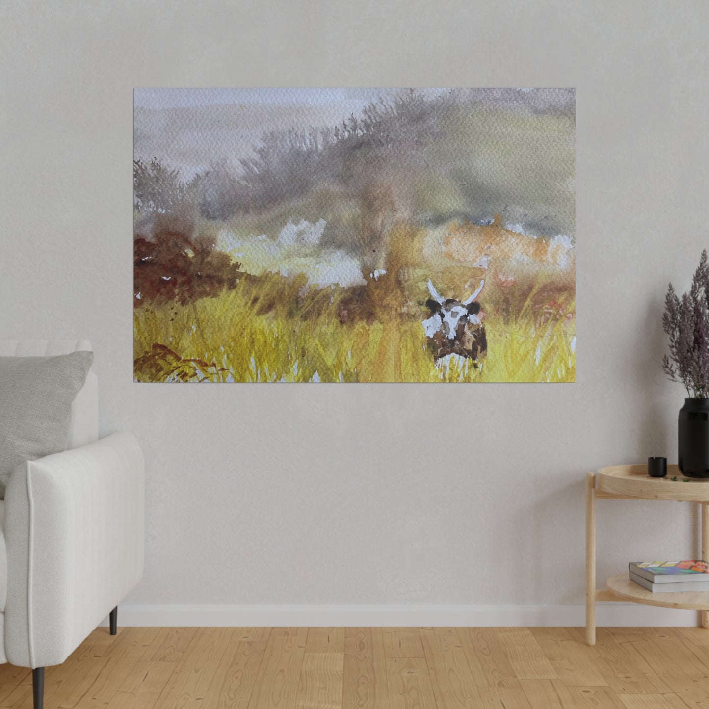 Autumn Landscape with a Tetford Longhorn Cow Matte Canvas, Stretched, 0.75"