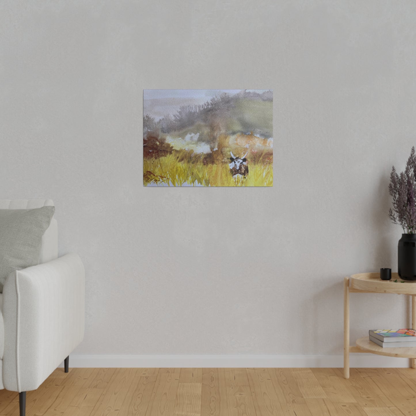 Autumn Landscape with a Tetford Longhorn Cow Matte Canvas, Stretched, 0.75"