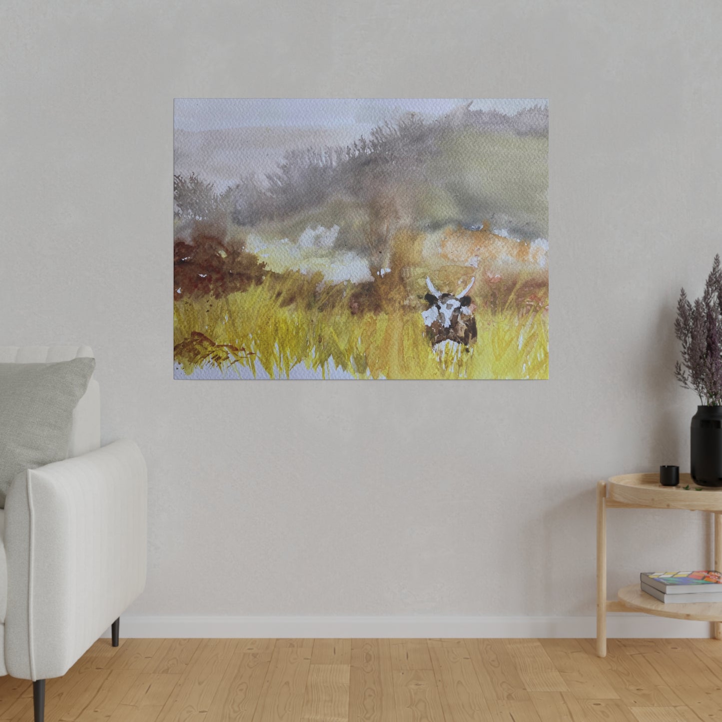 Autumn Landscape with a Tetford Longhorn Cow Matte Canvas, Stretched, 0.75"