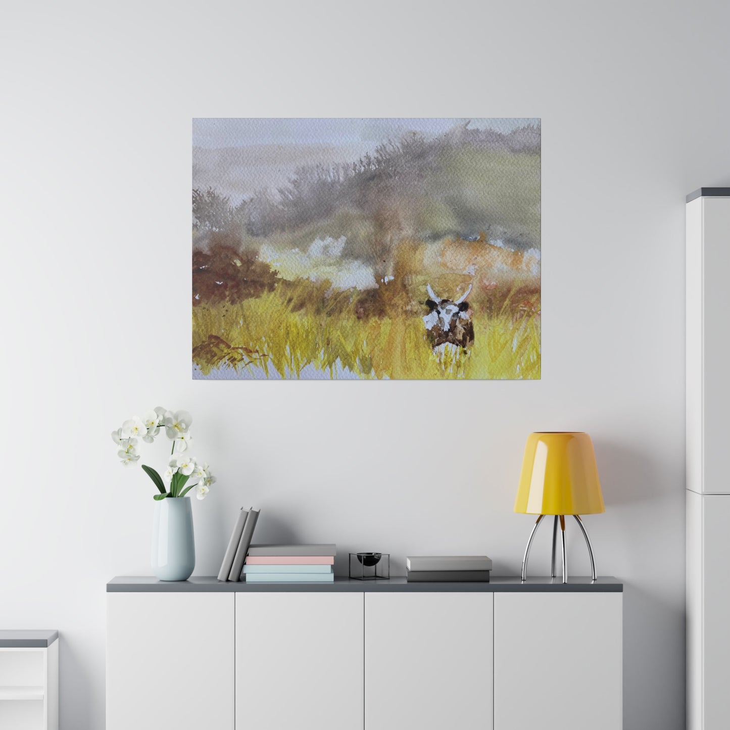 Autumn Landscape with a Tetford Longhorn Cow Matte Canvas, Stretched, 0.75"