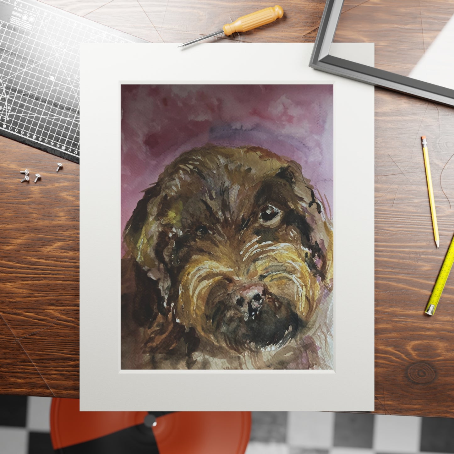 Dark tan Cockapoo dog  Fine Art Prints (Passepartout Paper Frame)