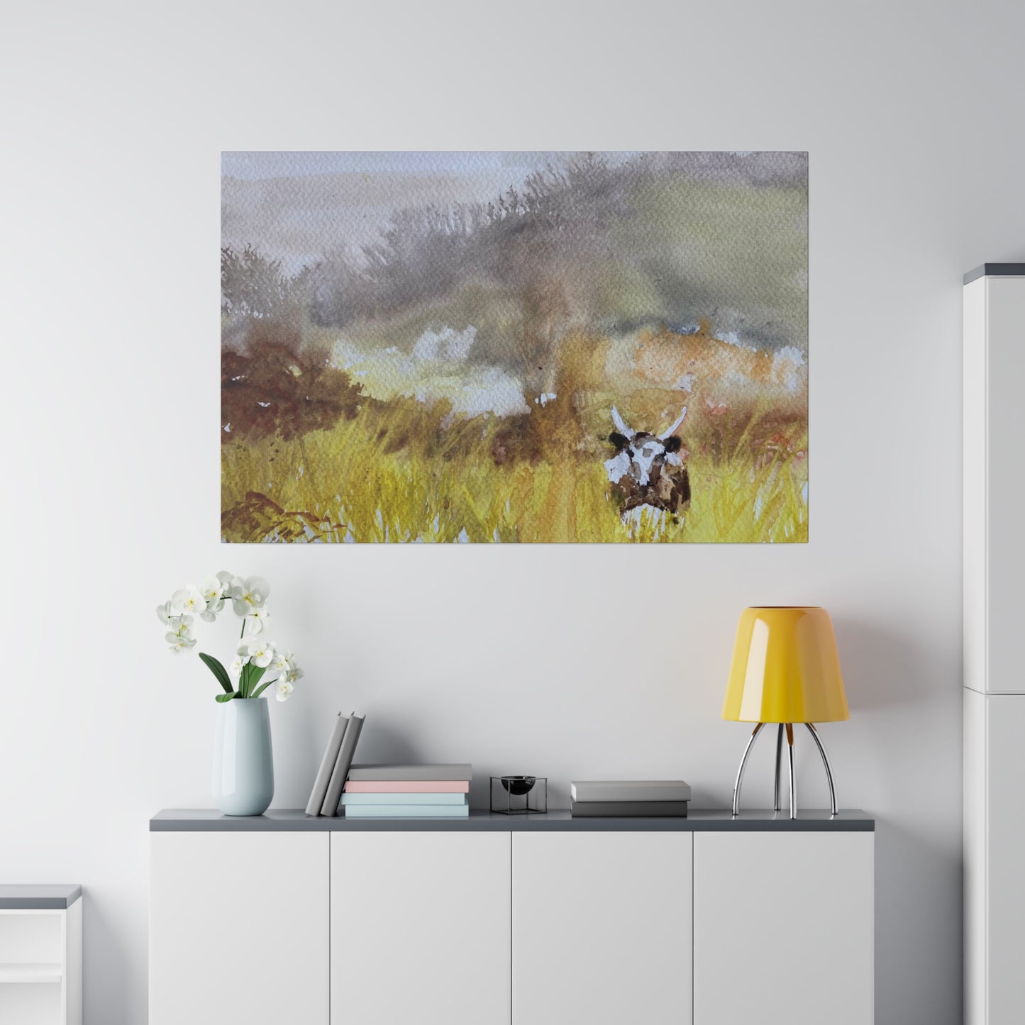 Autumn Landscape with a Tetford Longhorn Cow Matte Canvas, Stretched, 0.75"