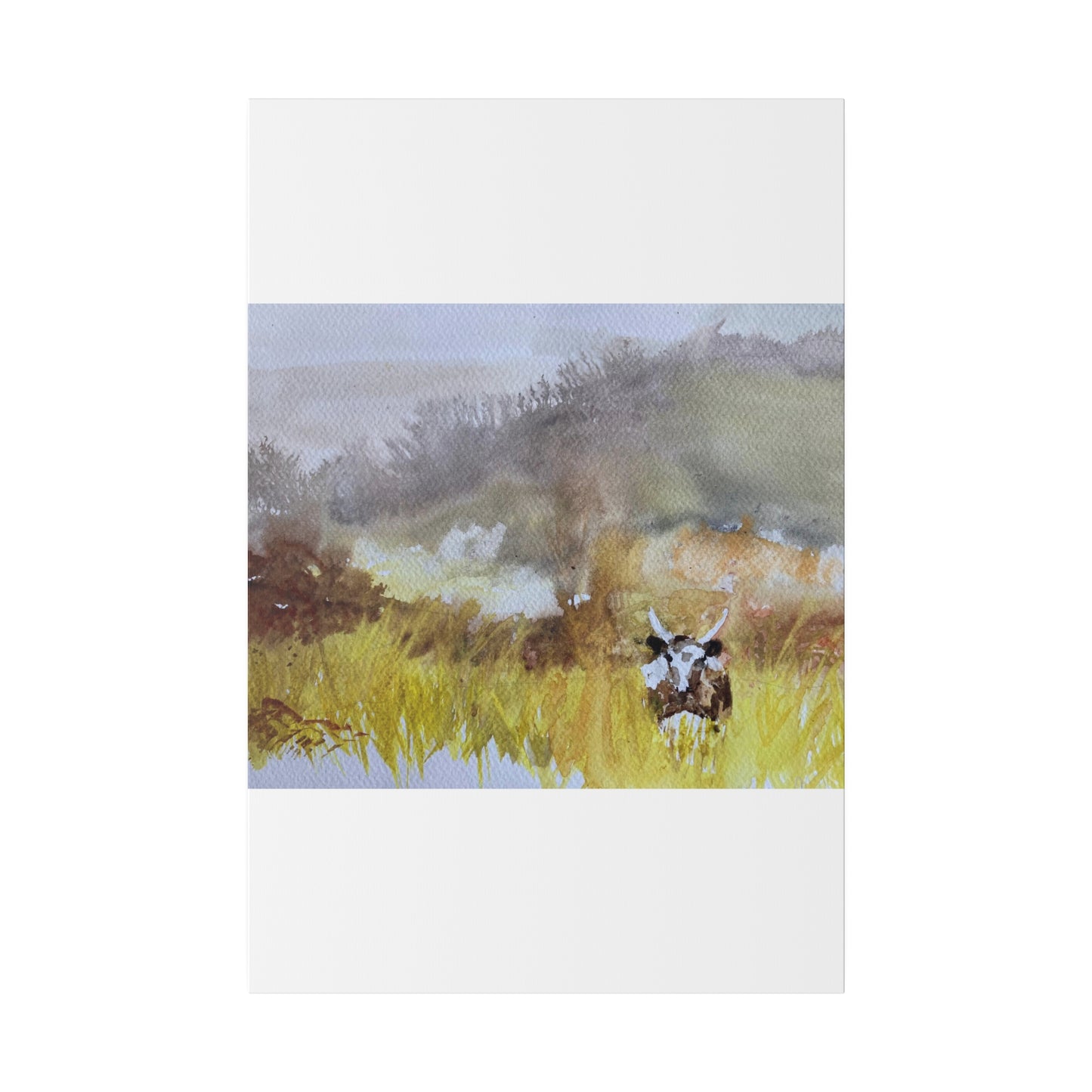 Autumn Landscape with a Tetford Longhorn Cow Matte Canvas, Stretched, 0.75"