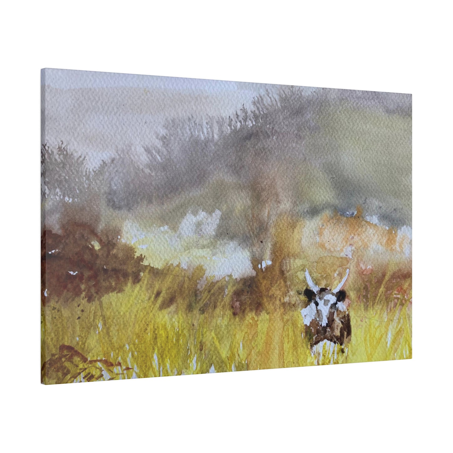 Autumn Landscape with a Tetford Longhorn Cow Matte Canvas, Stretched, 0.75"