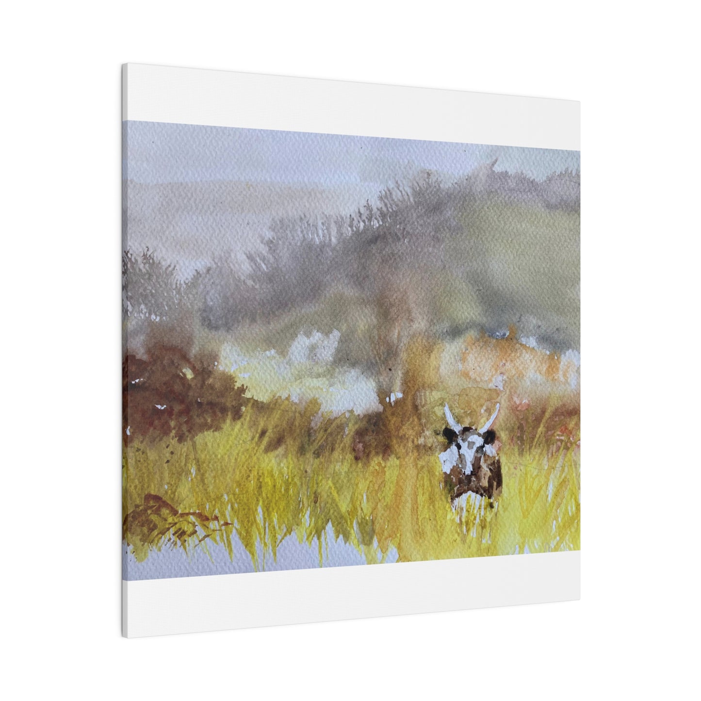 Autumn Landscape with a Tetford Longhorn Cow Matte Canvas, Stretched, 0.75"