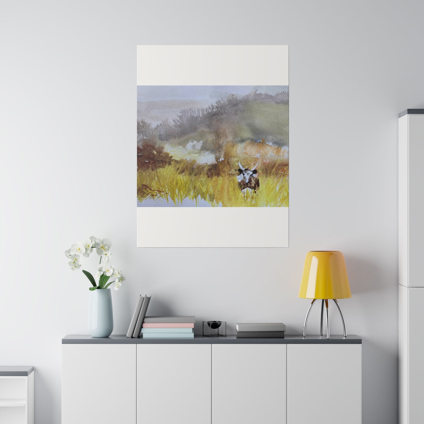 Autumn Landscape with a Tetford Longhorn Cow Matte Canvas, Stretched, 0.75"