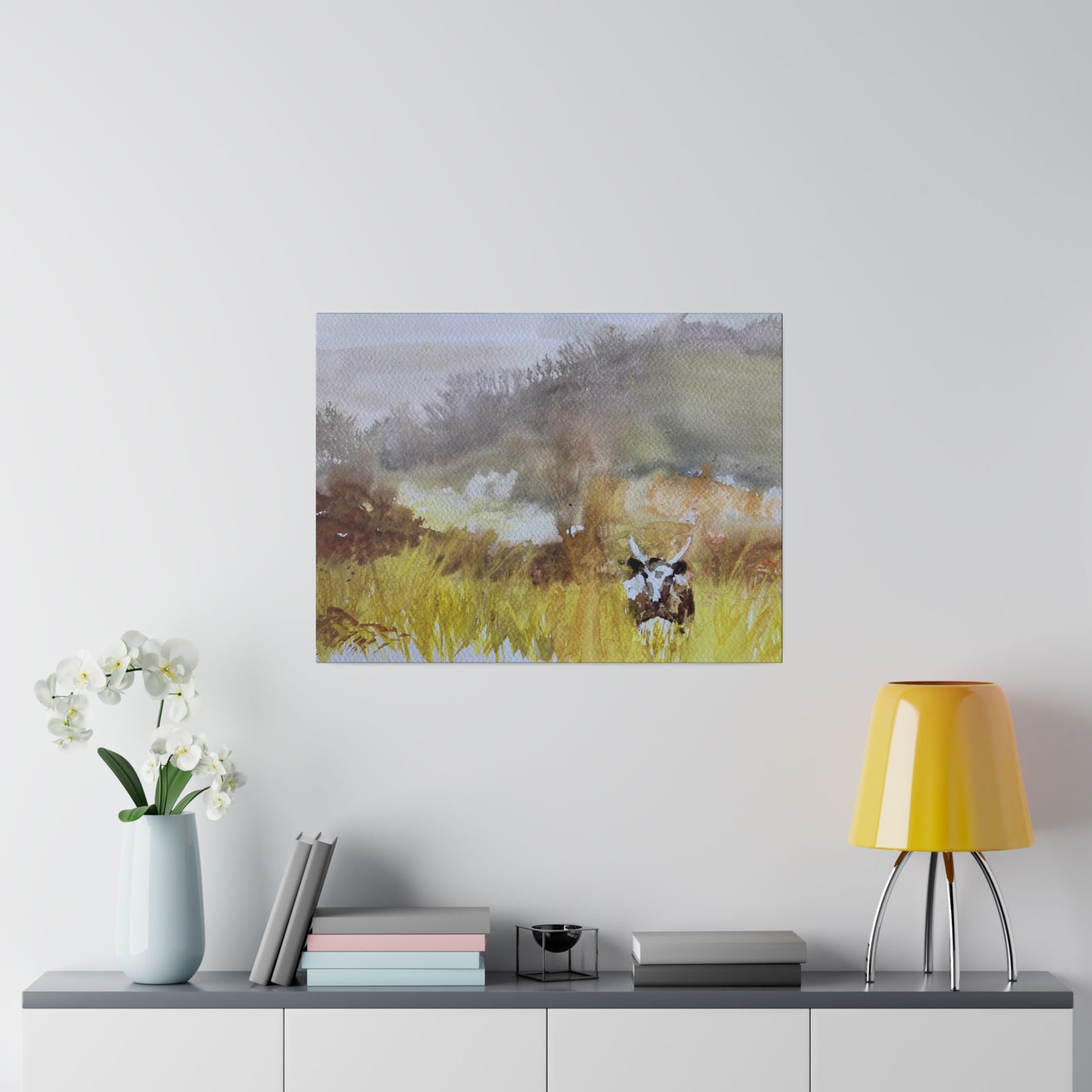 Autumn Landscape with a Tetford Longhorn Cow Matte Canvas, Stretched, 0.75"