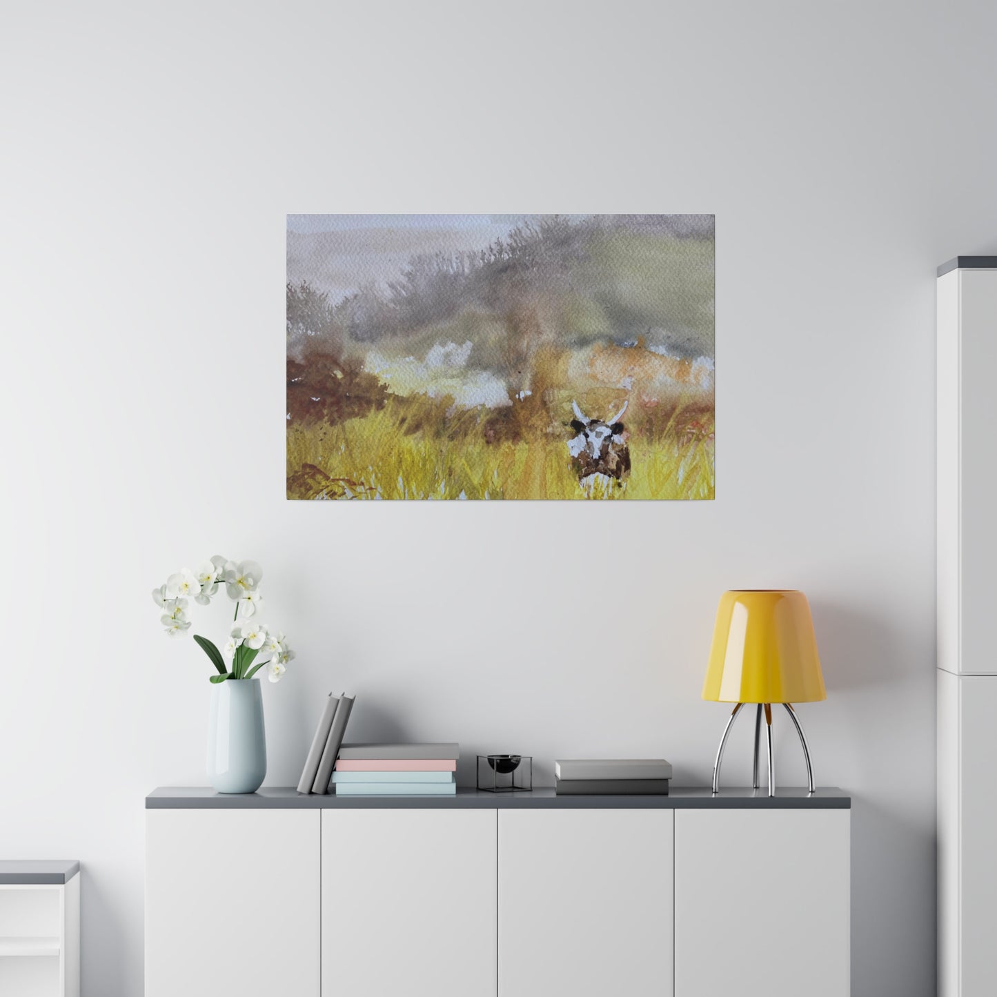 Autumn Landscape with a Tetford Longhorn Cow Matte Canvas, Stretched, 0.75"