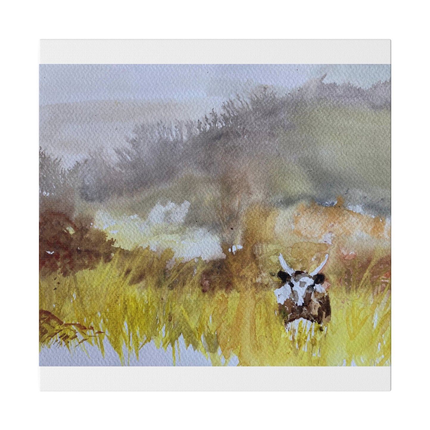 Autumn Landscape with a Tetford Longhorn Cow Matte Canvas, Stretched, 0.75"