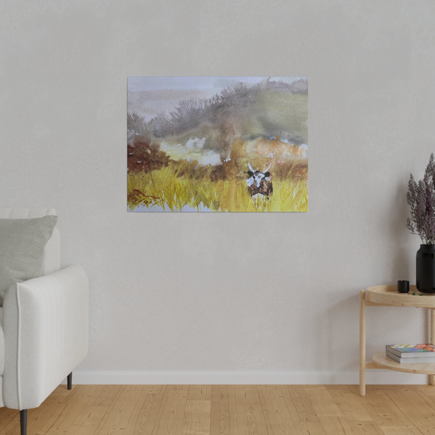 Autumn Landscape with a Tetford Longhorn Cow Matte Canvas, Stretched, 0.75"