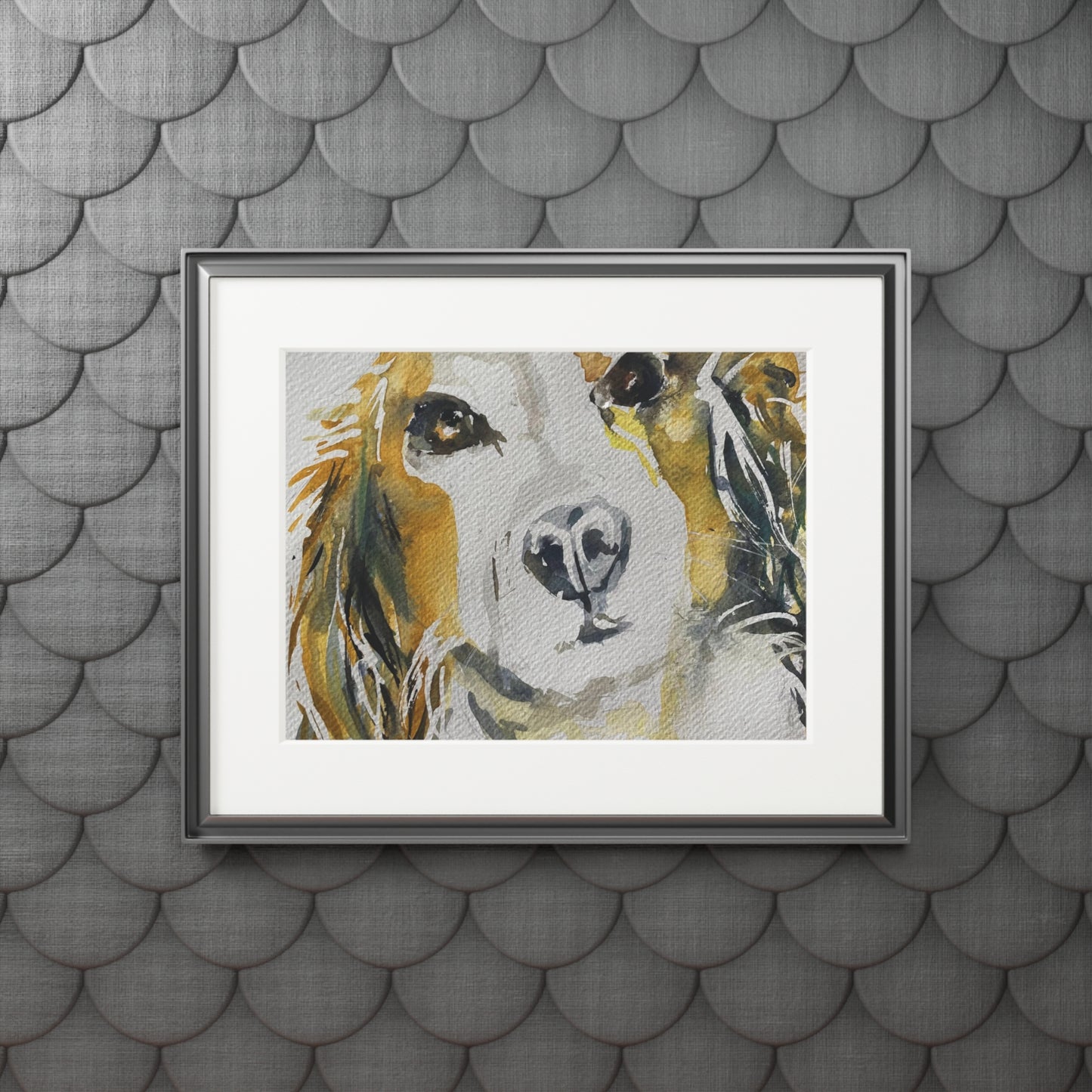 Dog protrait in water colour Fine Art Prints (Passepartout Paper Frame)