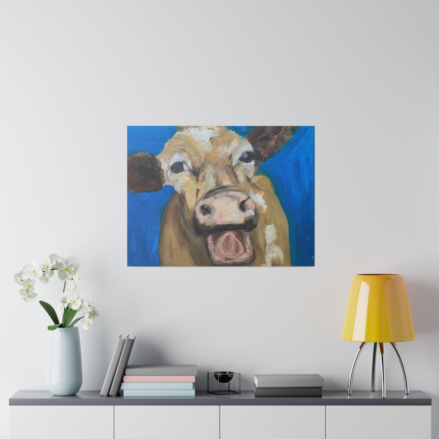 Happy Cow     Oil painting print Matte Canvas, Stretched, 0.75"